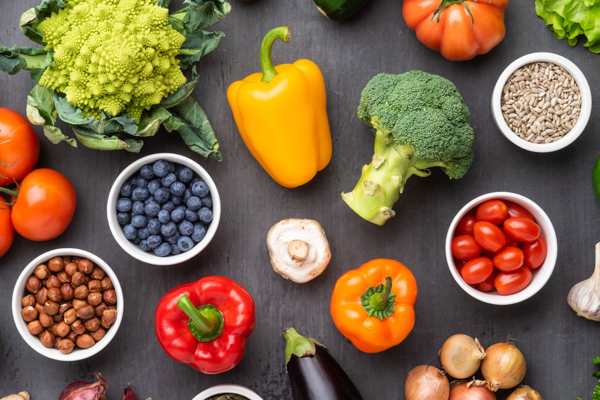 An array of healthy fruits and vegetables