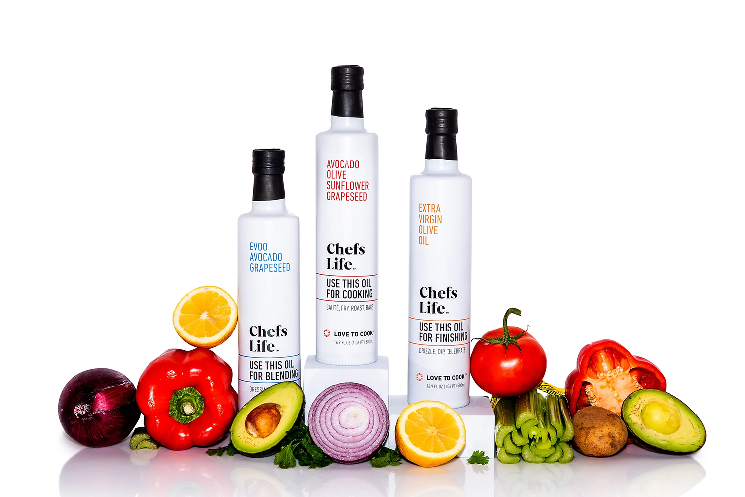 three bottles of cooking oil from Chefs Life