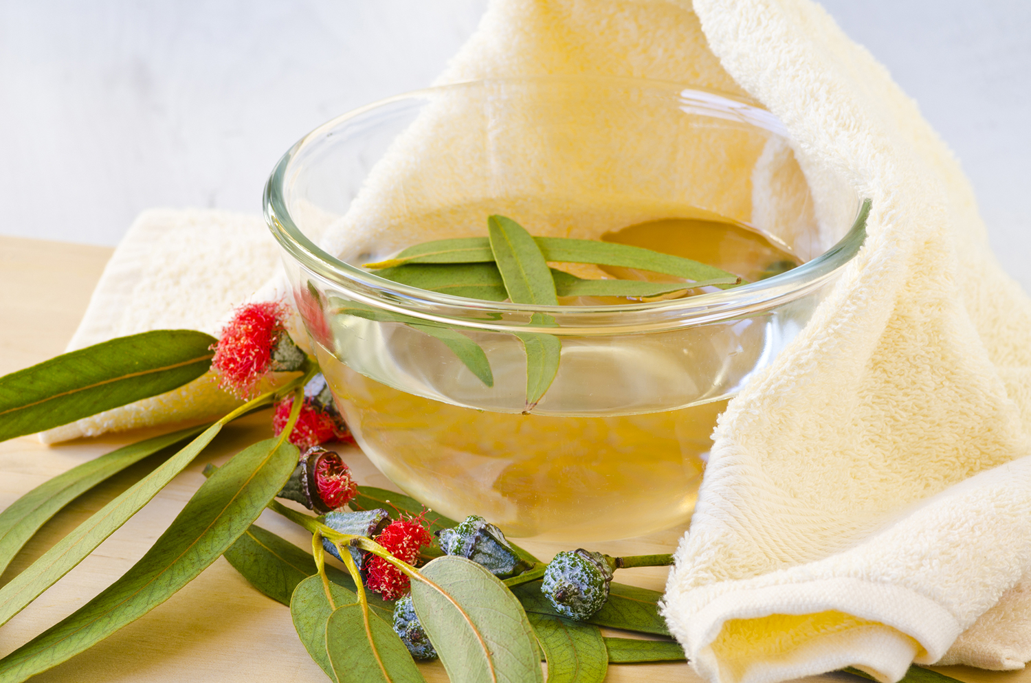 Bowl ready for eucalyptus steam inhalation. 