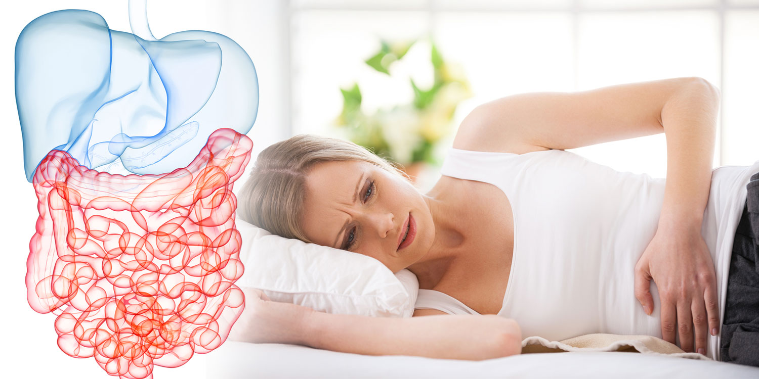 A woman with abdominal pain from digestion