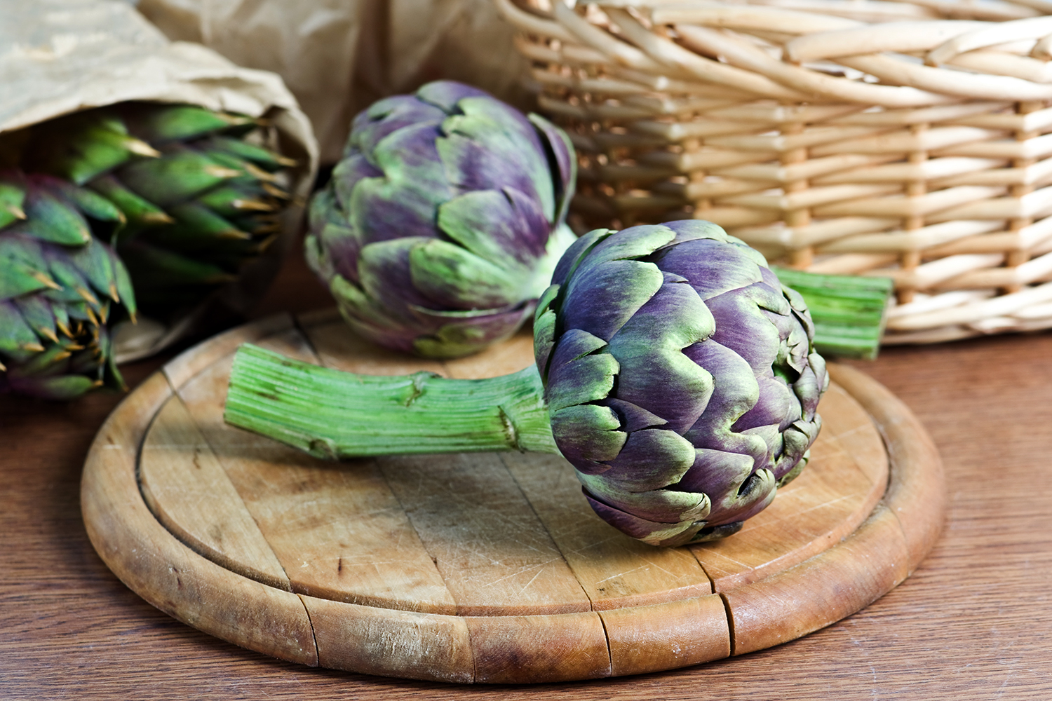 artichoke hearts on a cutting board