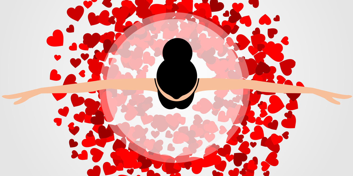 Ballerina dances with hearts