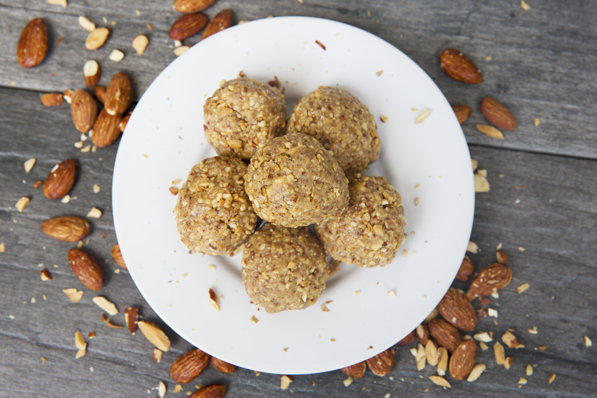 A plate stacked with almond bites