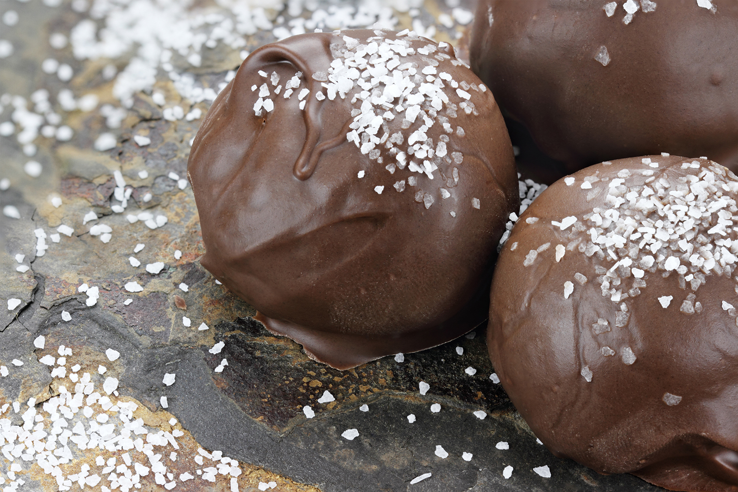 Peanut butter chocolate truffle candies with sea salt.