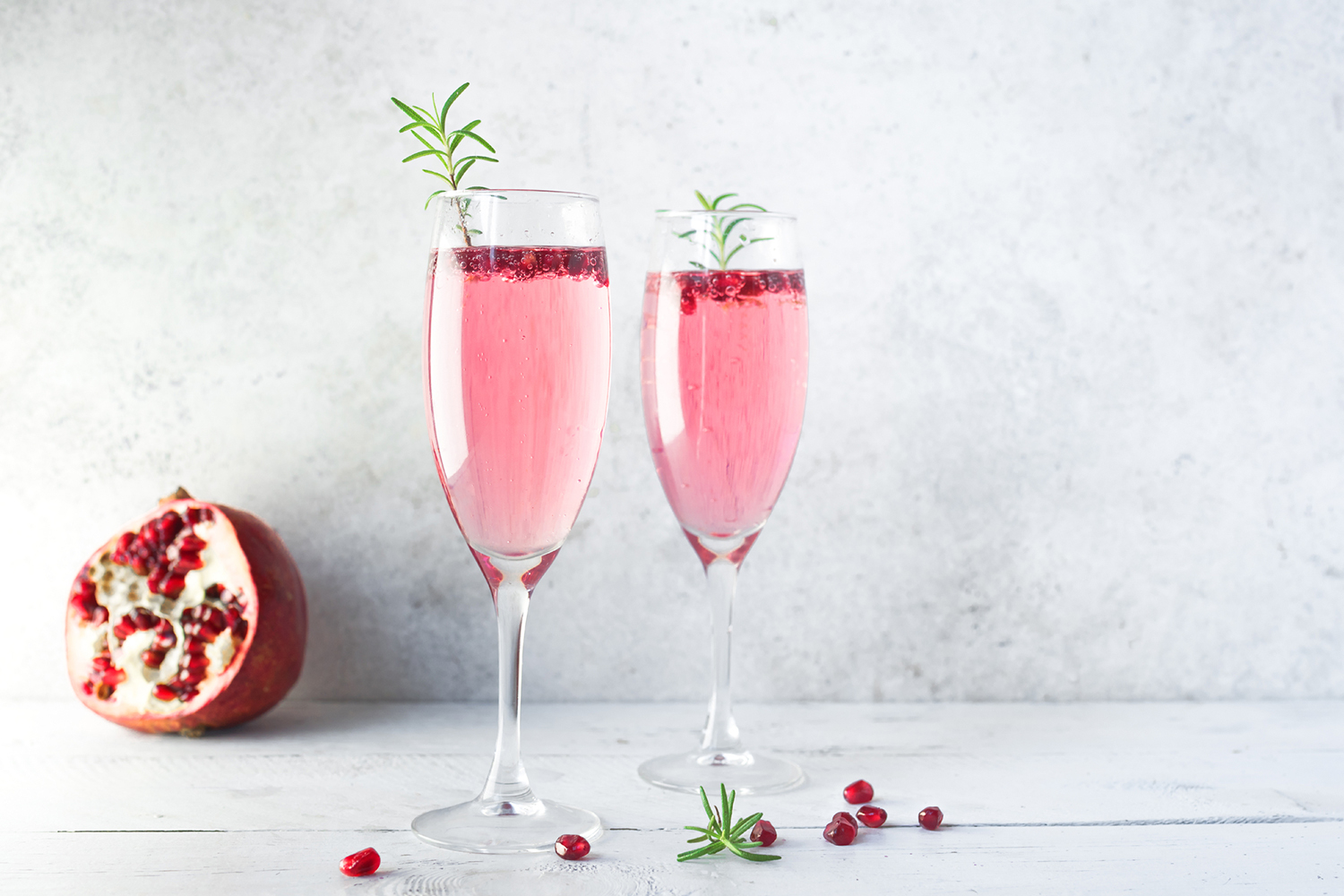 champagne-style mocktails made with pomegranate and raspberry.