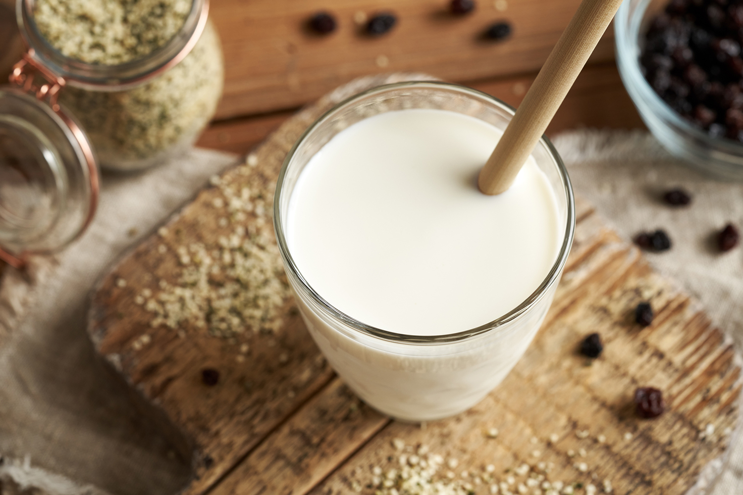 a glass of dairy-free hemp milk