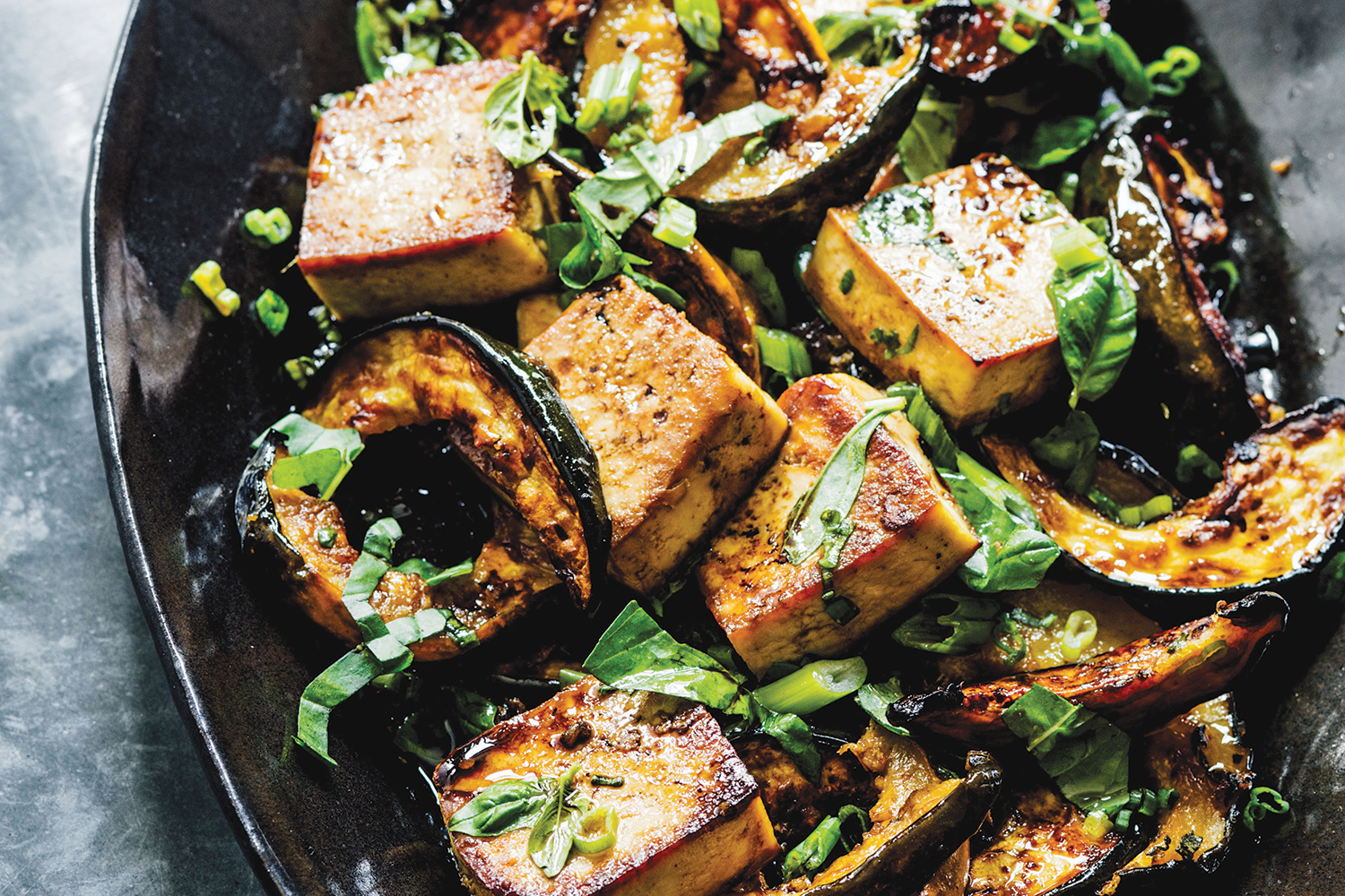 A dish of maple-roasted tofu