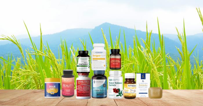 assortment of supplements and body care products