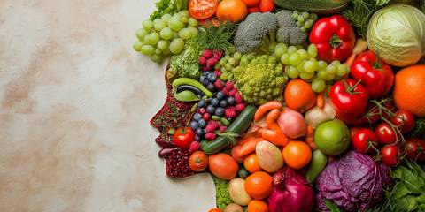 food arranged to make a smiling face in profile