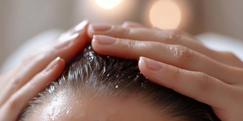 a woman rubbing oil into her scalp