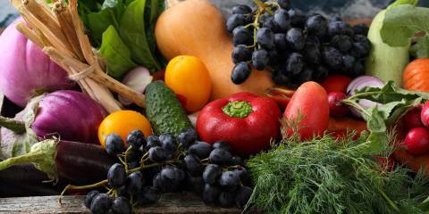 fresh delicious organic produce in a wooden crate