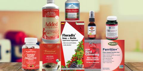 a selection of all-natural supplements and superfoods