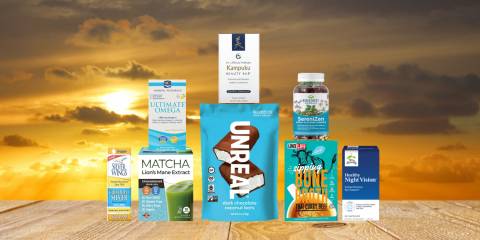 a selection of all-natural foods, supplements, and body care products