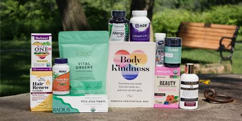 a selection of all-natural products and a book