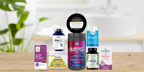 assortment of supplements and body care product
