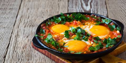 Huevos Rancheros in a skillet.