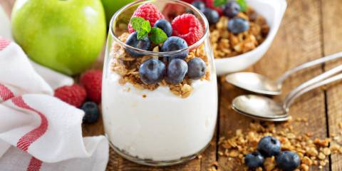 yogurt with assorted fruits and granola