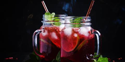 frosty glass jars of hibiscus tea