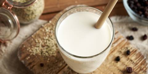 a glass of dairy-free hemp milk