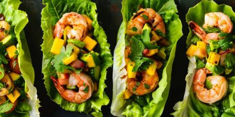 shrimp tacos wrapped in lettuce