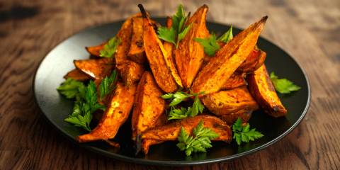 a bowl of grilled sweet potato steakfries