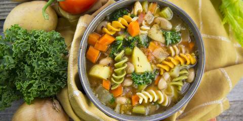 A bowl of Italian cannellini bean and pasta soup