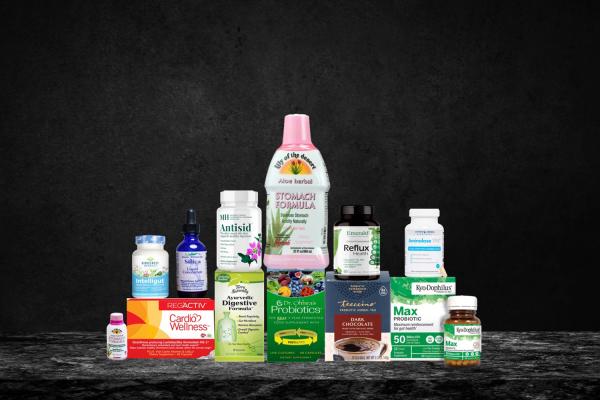 a collection of remedies and supplements for digestion issues