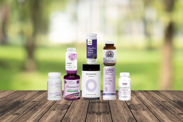 a selection of all-natural supplements and body care products