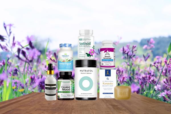a selection of all-natural supplements and body care products